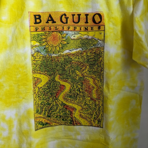 Baguio Philippines Yellow White Tie-dye Souvenir T-Shirt Large Sunflower - Picture 2 of 11